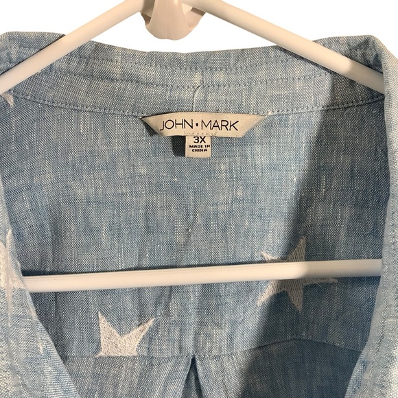 John Mark 100% Linen Light Blue Star Print Shirt - Picture 3 of 7